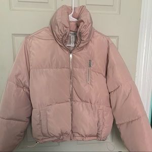 Worn ONCE! Light neutral pink cropped puffer coat